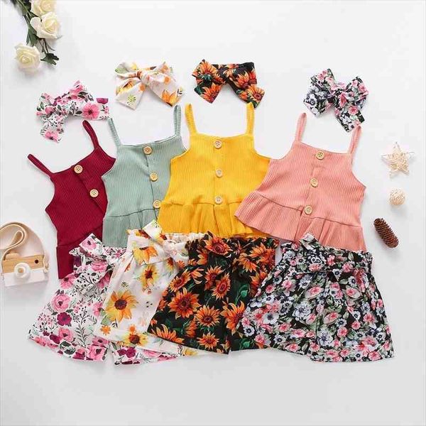 3pcs set kids baby girl clothes sets flowers print sleeveless button high waist bow shorts headband outfits summer, White
3pcs set kids baby girl clothes sets flowers print sleeveless button high waist bow shorts headband outfits summer, White