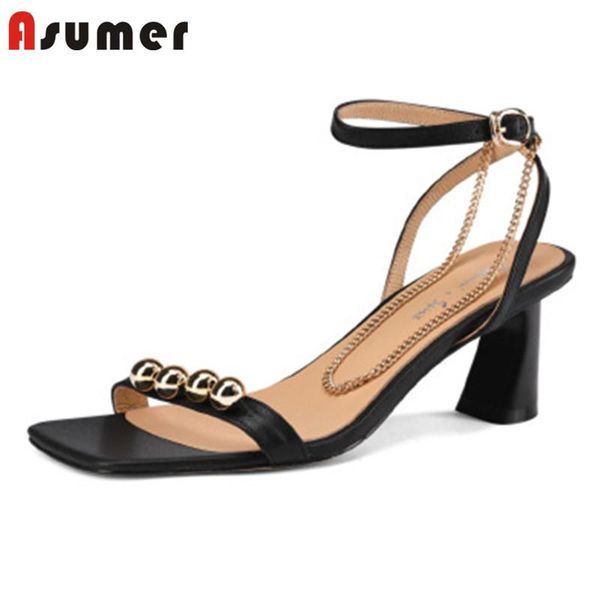 dress shoes asumer 2021 genuine leather sandals women ankle buckle chain rivet high heels party nightclub, Black
dress shoes asumer 2021 genuine leather sandals women ankle buckle chain rivet high heels party nightclub, Black