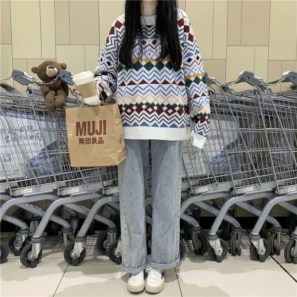 2021 new autumn loose christmas geometric pattern color matching round neck long-sleeved pullover knitted fashion sweater women 9q95, White;black
2021 new autumn loose christmas geometric pattern color matching round neck long-sleeved pullover knitted fashion sweater women 9q95, White;black