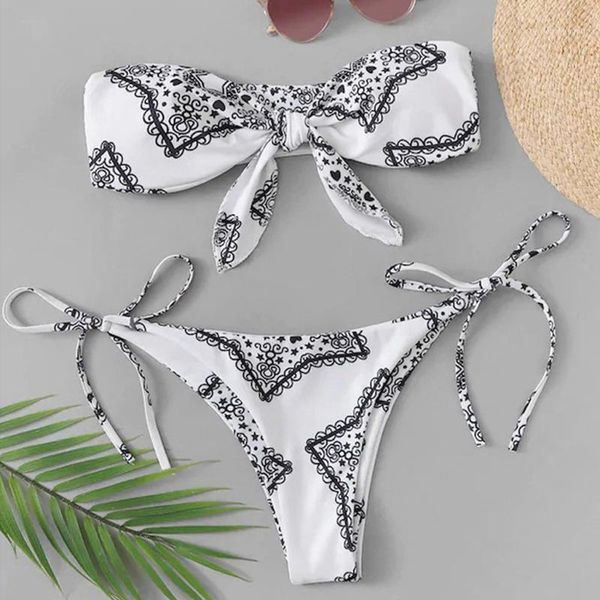 string strappy women swimwear bikini 2021 vintage print swimsui two pieces suits low waisted bottom set biquini women's, White;black
string strappy women swimwear bikini 2021 vintage print swimsui two pieces suits low waisted bottom set biquini women's, White;black