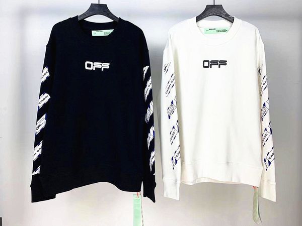 chao brand 2021ss spring new adhesive tape overlapped letter warning strip men's and women's round neck sweater, Black 
chao brand 2021ss spring new adhesive tape overlapped letter warning strip men's and women's round neck sweater, Black