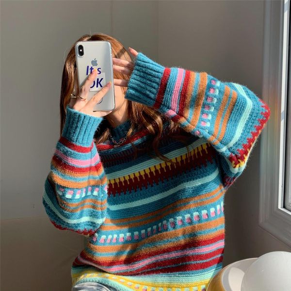 vintage knitted women spring womens sweaters autumn sweet retro multi color stripe pullover o neck slim hollow korean crocheted, White;black
vintage knitted women spring womens sweaters autumn sweet retro multi color stripe pullover o neck slim hollow korean crocheted, White;black