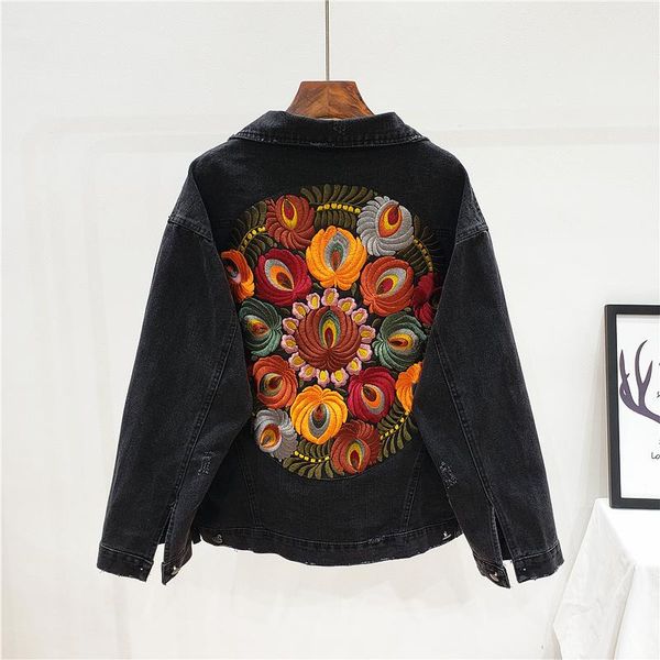 women's jackets oversized loose black blue jeans jacket coat women heavy work embroidery flowers long sleeve short denim female outerwe, Black;brown
women's jackets oversized loose black blue jeans jacket coat women heavy work embroidery flowers long sleeve short denim female outerwe, Black;brown