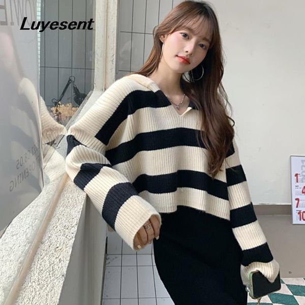 women's sweaters women loose street striped hooded sweater autumn lady v neck long sleeve short length casual knit korean fashion jumpe, White;black
women's sweaters women loose street striped hooded sweater autumn lady v neck long sleeve short length casual knit korean fashion jumpe, White;black