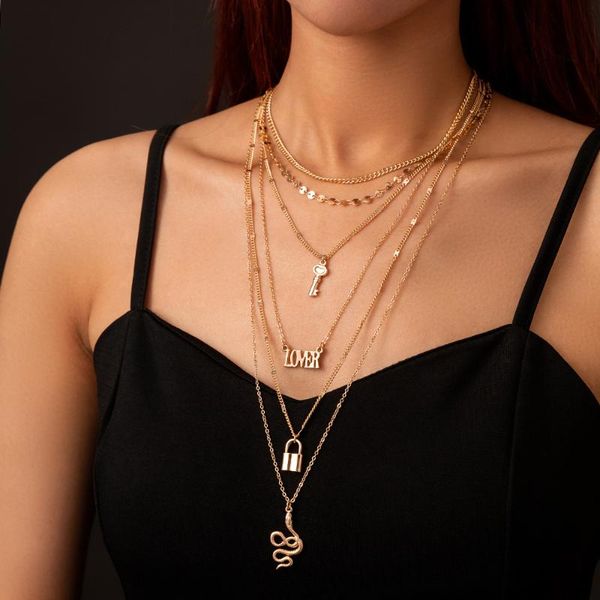 pendant necklaces 3sets/lot wholesale fashion multi-layer retro snake set exaggerated snap lock key jewelry for women in bulk, Silver
pendant necklaces 3sets/lot wholesale fashion multi-layer retro snake set exaggerated snap lock key jewelry for women in bulk, Silver