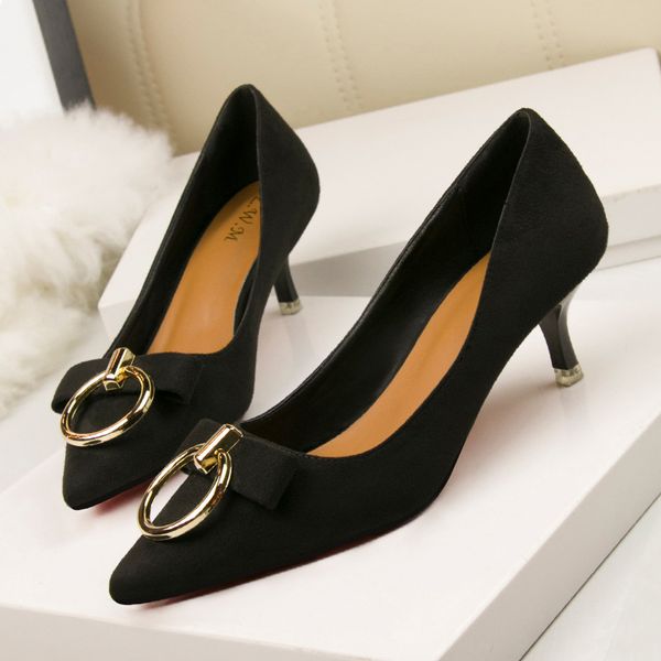 369-2 korean fashion simple slimming womens shoes stiletto heel shallow mouth pointed toe suede decorative buckle pumps, Black
369-2 korean fashion simple slimming womens shoes stiletto heel shallow mouth pointed toe suede decorative buckle pumps, Black