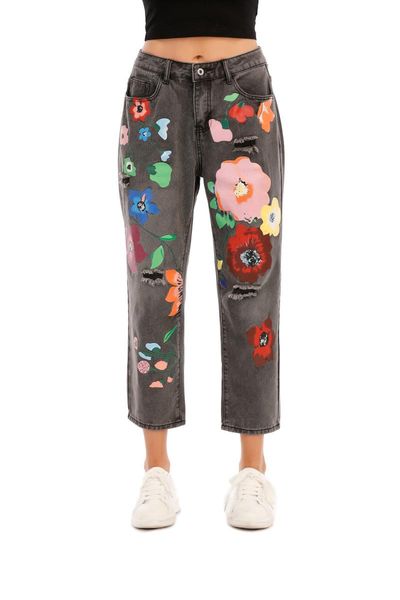 women's jeans summer retro printed pure cotton fashion zipper thin harajuku straight leg pants suitable for outer wear, Blue
women's jeans summer retro printed pure cotton fashion zipper thin harajuku straight leg pants suitable for outer wear, Blue