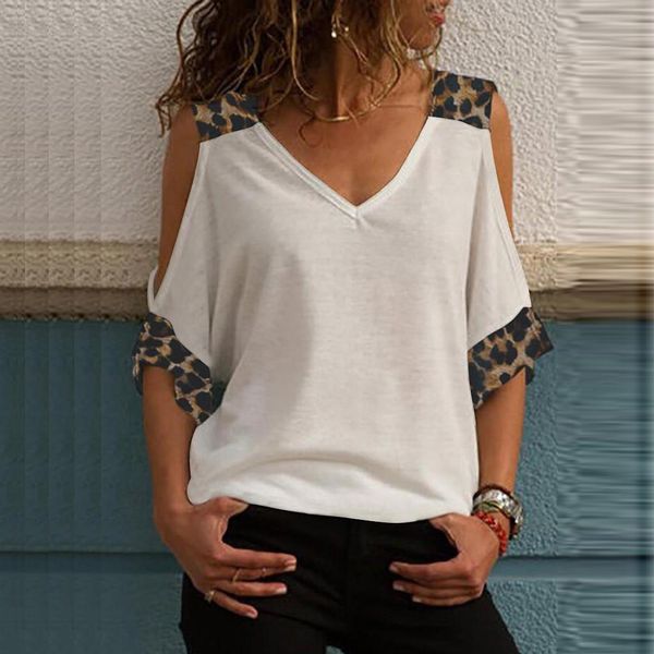 fashion leopard blouse shirt cold shoulder loose casual summer ladies v neck female women 3 4 sleeve shirt, White
fashion leopard blouse shirt cold shoulder loose casual summer ladies v neck female women 3 4 sleeve shirt, White
