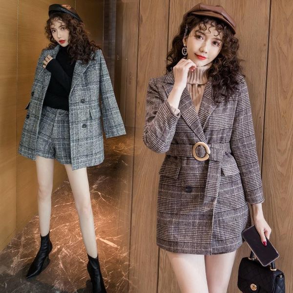 women's two piece pants winter plaid thick woolen casual suit jacket + shorts fashion female two-piece suits with belt sets, White
women's two piece pants winter plaid thick woolen casual suit jacket + shorts fashion female two-piece suits with belt sets, White