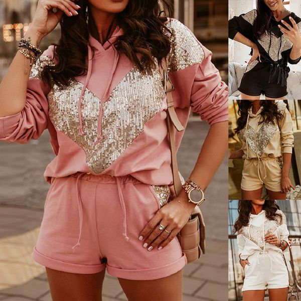women's tracksuits sweater + drawstring shorts solid long sleeve hooded sequins splicing pullover leisure set home service, Gray
women's tracksuits sweater + drawstring shorts solid long sleeve hooded sequins splicing pullover leisure set home service, Gray