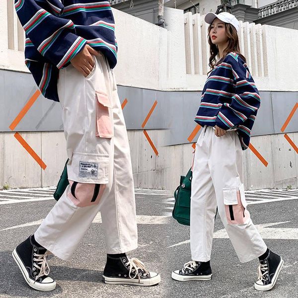 women's pants & capris autumn streetwear casual patchwork cargo women joggers big pocket high waist loose female, Black;white
women's pants & capris autumn streetwear casual patchwork cargo women joggers big pocket high waist loose female, Black;white