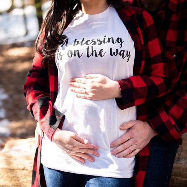 maternity & tees pregnancy announcement t-shirt blessing is on the way holiday reveal plus size loose clothes, White
maternity & tees pregnancy announcement t-shirt blessing is on the way holiday reveal plus size loose clothes, White