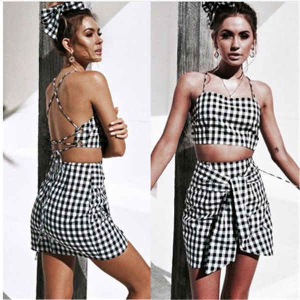 fashion womens checkerboard bodycon tracksuits casual skirt crop off shoulder tank summer two piece set bandage gingham mini skirts sets, Gray
fashion womens checkerboard bodycon tracksuits casual skirt crop off shoulder tank summer two piece set bandage gingham mini skirts sets, Gray