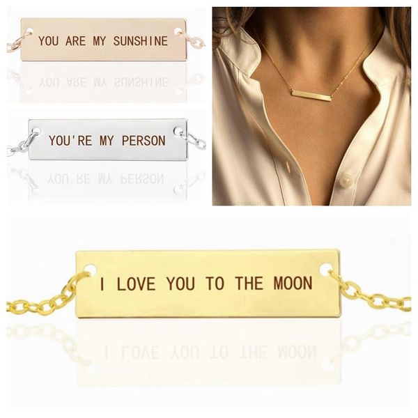 pendant necklaces exquisite women horizontal bar necklace love letters " i you to the moon engraved chain gift for girlfriend, Silver
pendant necklaces exquisite women horizontal bar necklace love letters " i you to the moon engraved chain gift for girlfriend, Silver