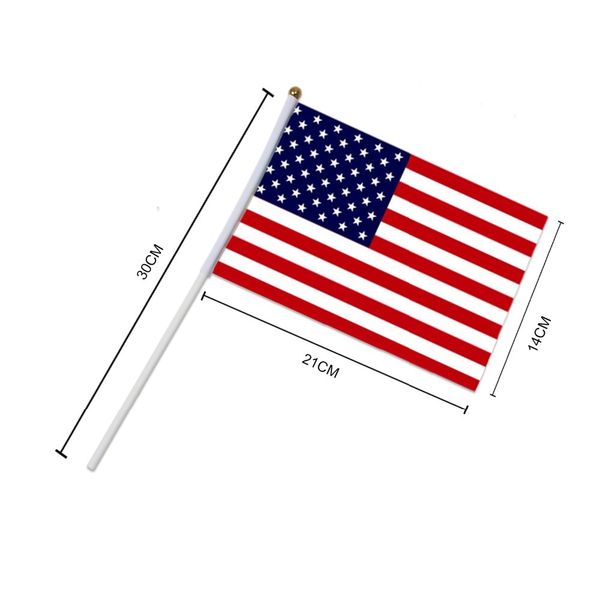 USA Stick Flag, American US 5x8 inch HandHeld Mini Flag ensign 30cm Pole United States Hand Held Stick Flags banner