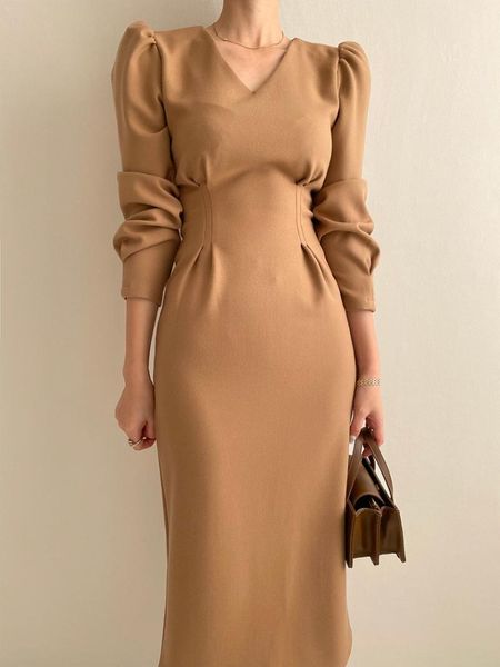 casual dresses women elegant puff sleeve dress 2021 spring v-neck slim waist split midi vestidos female solid bodycon ladies office, Black;gray
casual dresses women elegant puff sleeve dress 2021 spring v-neck slim waist split midi vestidos female solid bodycon ladies office, Black;gray