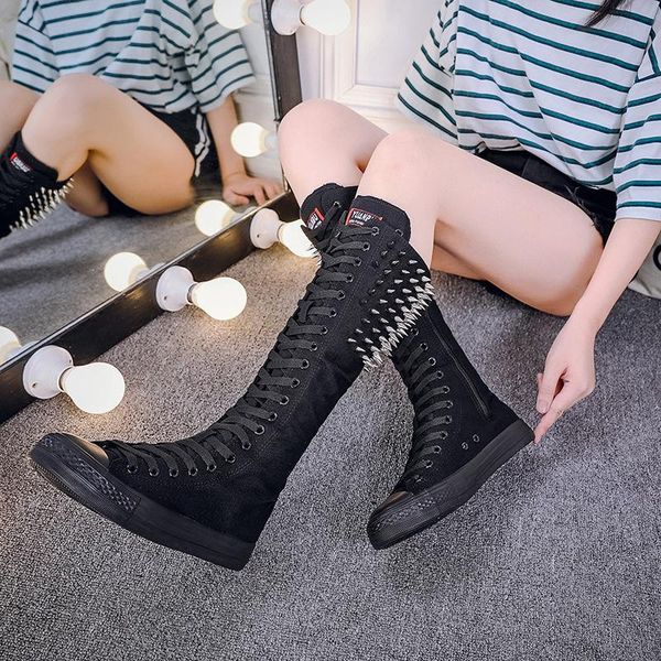 dress shoes 2021 punk rivet versatile dance lace up side zipper super high boots women's, Black
dress shoes 2021 punk rivet versatile dance lace up side zipper super high boots women's, Black
