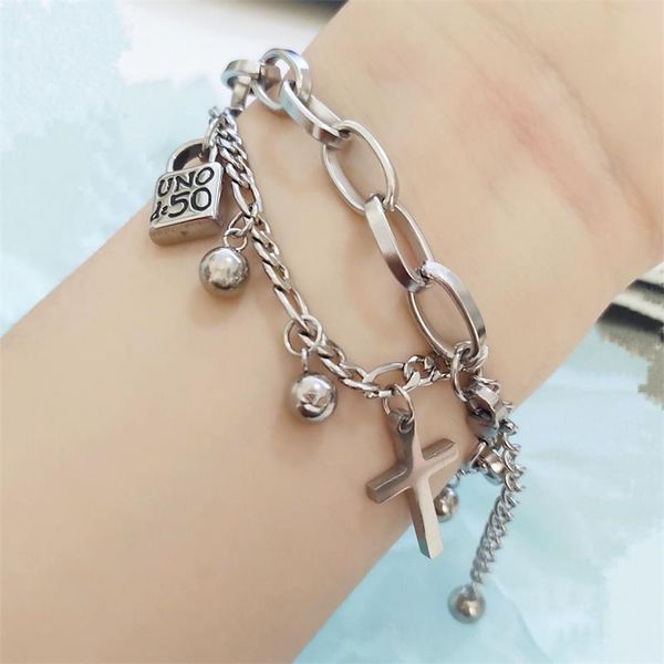 charm bracelets bracelet women stainless steel round ball bead multilayer key unode 50 lock heart cross pendant jewelry, Golden;silver
charm bracelets bracelet women stainless steel round ball bead multilayer key unode 50 lock heart cross pendant jewelry, Golden;silver
