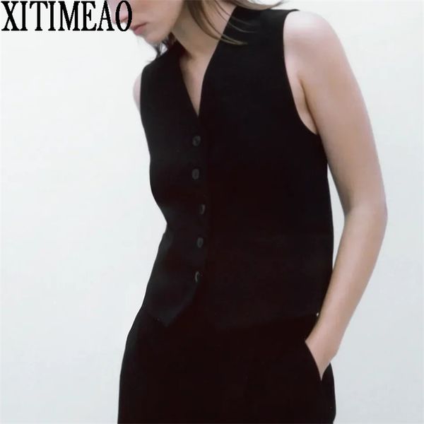 za v-neck retro black vest cardigan sleeveless outwearwomen spring autumn self cultivation casual fashion 210910, Black;white
za v-neck retro black vest cardigan sleeveless outwearwomen spring autumn self cultivation casual fashion 210910, Black;white