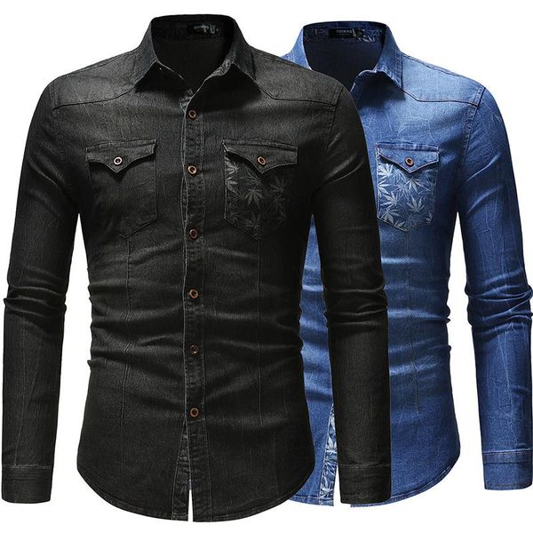 men's casual shirts spring and autumn jeans shirt long-sleeved denim soft cotton two-pocket slim petticoat men, White;black
men's casual shirts spring and autumn jeans shirt long-sleeved denim soft cotton two-pocket slim petticoat men, White;black