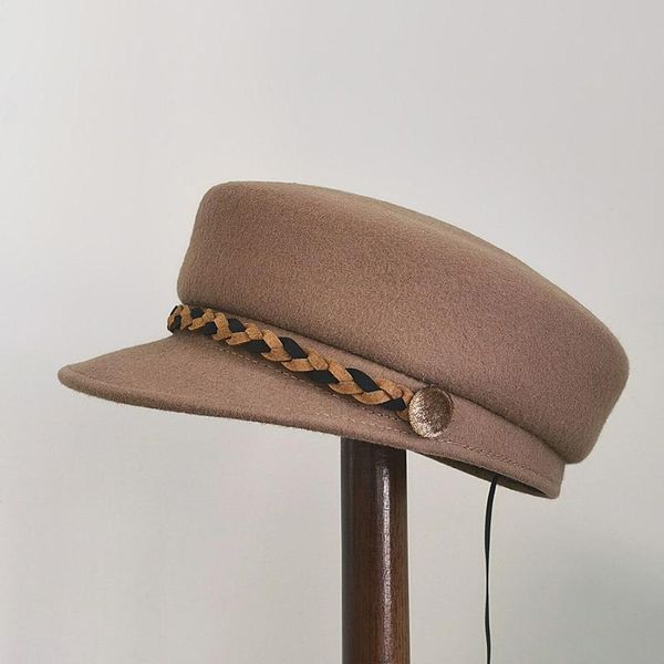 berets 2021 flat wool winter hat for women cadet cap military leather rope band sboy ladies visor beret paperboy, Blue;gray
berets 2021 flat wool winter hat for women cadet cap military leather rope band sboy ladies visor beret paperboy, Blue;gray