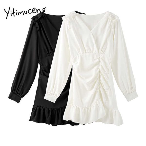 yitimuceng irregular ruffles shirring mini high waist dresses women v-neck a-line solid spring french fashion dress 210601, Black;gray
yitimuceng irregular ruffles shirring mini high waist dresses women v-neck a-line solid spring french fashion dress 210601, Black;gray