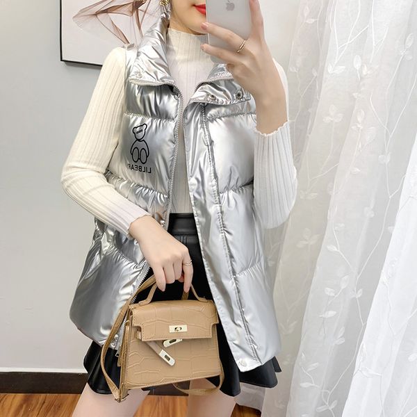 down et waistcoat women's autumn and winter 2021 short bear vt fashion versatile coat, Black;white 
down et waistcoat women's autumn and winter 2021 short bear vt fashion versatile coat, Black;white