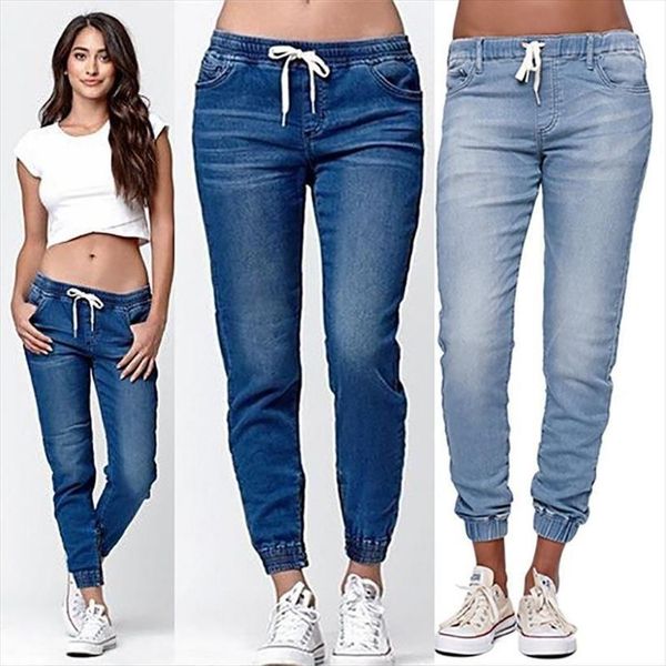 pencil pants autumn womens jeans high waist pure color lace up washed denim drawstring cowboy loose casual long trousers, Blue
pencil pants autumn womens jeans high waist pure color lace up washed denim drawstring cowboy loose casual long trousers, Blue