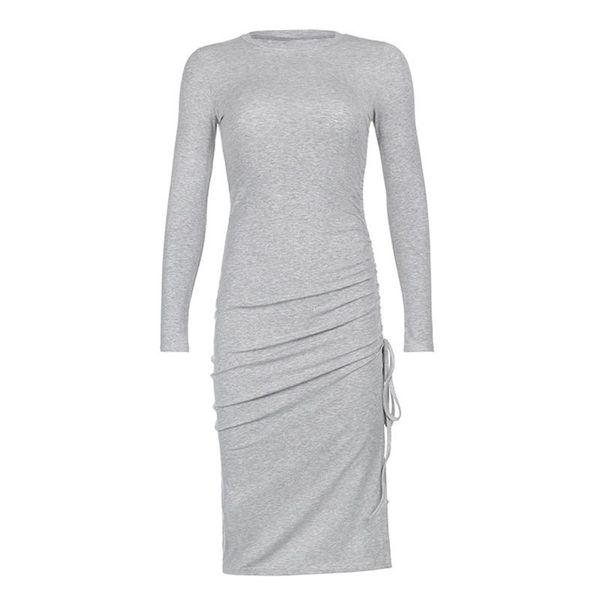 women solid color dress, autumn and winter adults long sleeve round neck ruched slit one-piece, White;black
women solid color dress, autumn and winter adults long sleeve round neck ruched slit one-piece, White;black