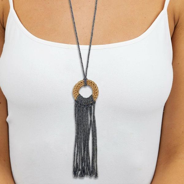 pendant necklaces boho casual style rattan weaving long chains macrame for women, Silver
pendant necklaces boho casual style rattan weaving long chains macrame for women, Silver