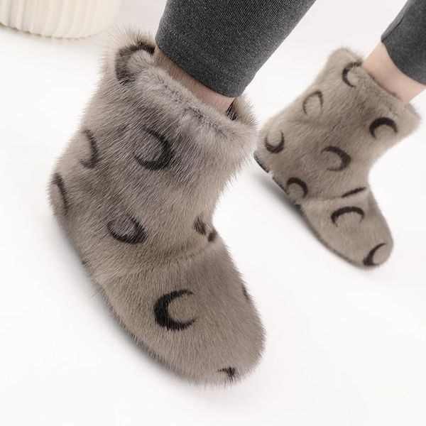 boots european winter high-grade snow women's middle tube plush thickened warm and fashionable shoes, Black 
boots european winter high-grade snow women's middle tube plush thickened warm and fashionable shoes, Black