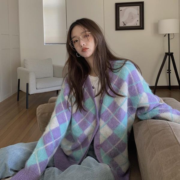 women's knits & tees autumn winter korea fashion women cardigan knitted plaid coat soft loose vintage v-neck knit sweater, White
women's knits & tees autumn winter korea fashion women cardigan knitted plaid coat soft loose vintage v-neck knit sweater, White