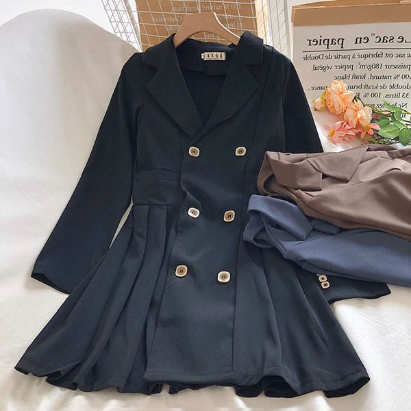 2021ins autumn dress korean version net red temperament suit lapel double row button high waist a-line pleated shows thin short skirt, Black;gray
2021ins autumn dress korean version net red temperament suit lapel double row button high waist a-line pleated shows thin short skirt, Black;gray