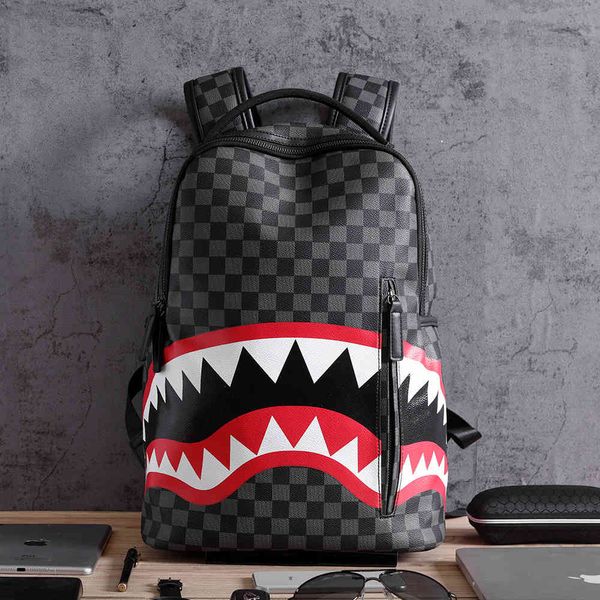 bags backpack 2021 korean large capacity lattice men's shark bag traveling student schoolbag batch, Black;red
bags backpack 2021 korean large capacity lattice men's shark bag traveling student schoolbag batch, Black;red