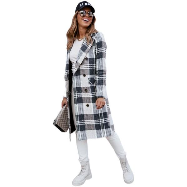 women's wool & blends autumn and winter 2021 fashion plaid long sleeve coat wear, Black
women's wool & blends autumn and winter 2021 fashion plaid long sleeve coat wear, Black