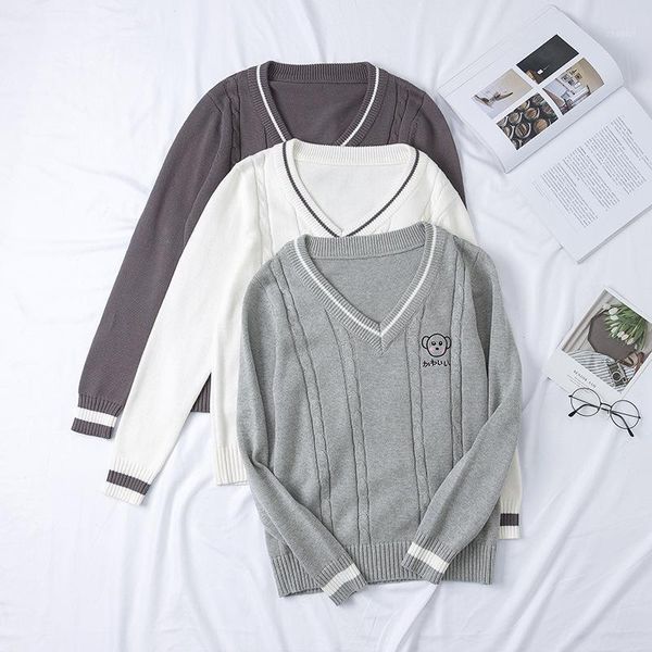 women's sweaters cute knitted loose long sleeve sweater v-neck pullovers embroidery fall,winter jk girls school uniform 3 colors, White;black
women's sweaters cute knitted loose long sleeve sweater v-neck pullovers embroidery fall,winter jk girls school uniform 3 colors, White;black