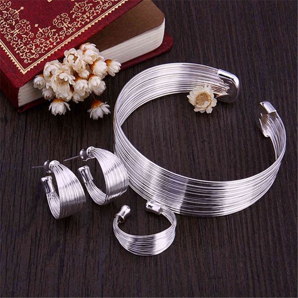 925 sterling silver rings bracelets jewelry set women fine retro multi-line bangle adjustable size fashion party holiday gifts, Golden;silver
925 sterling silver rings bracelets jewelry set women fine retro multi-line bangle adjustable size fashion party holiday gifts, Golden;silver