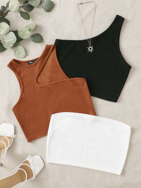 3pcs solid ribbed knit z3va#, White