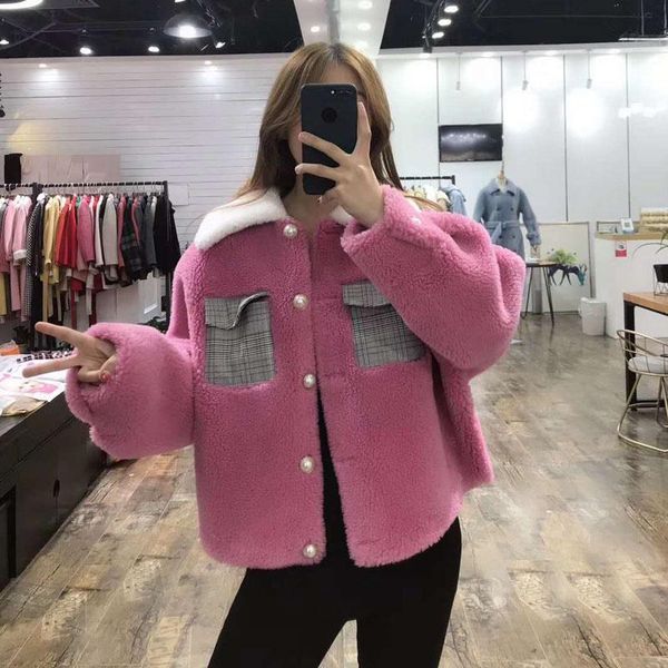 women's fur & faux plus size sheep coat female winter jacket short style pearl buttons and cloth bag overcoat turn-down collar, Black
women's fur & faux plus size sheep coat female winter jacket short style pearl buttons and cloth bag overcoat turn-down collar, Black