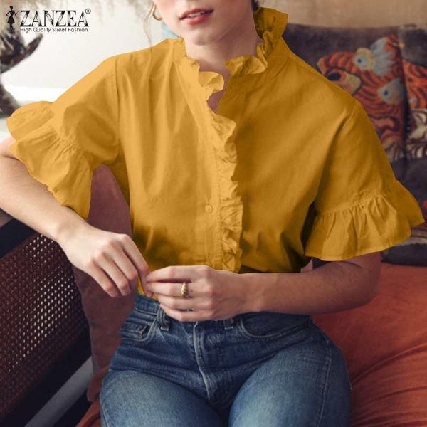 women's blouses & shirts elegant women blouse 2022 spring office lady ruffle casual female solid stand collar middle sleeve, White
women's blouses & shirts elegant women blouse 2022 spring office lady ruffle casual female solid stand collar middle sleeve, White
