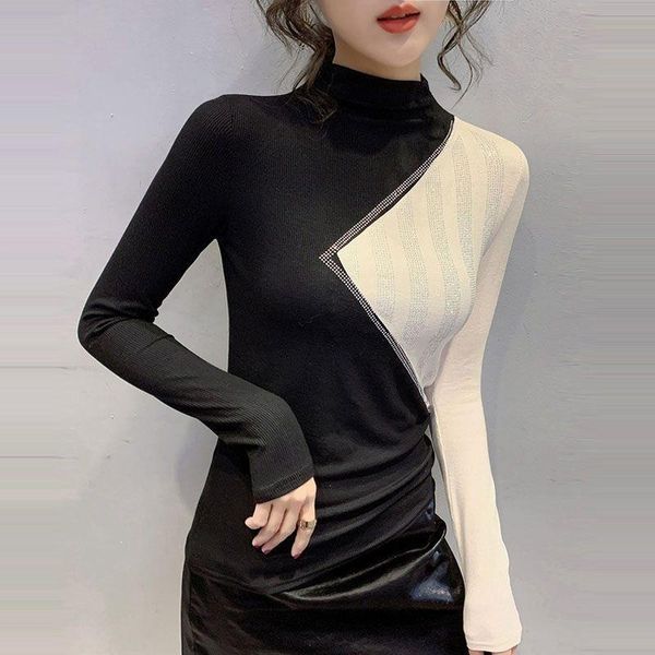 women's blouses & shirts blouse womenturtleneck contrast color slim fit autumn winter coat stitching blusas ropa de mujer, White
women's blouses & shirts blouse womenturtleneck contrast color slim fit autumn winter coat stitching blusas ropa de mujer, White