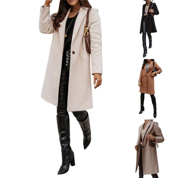 women's wool & blends autumn winter ladies elegant long-sleeved lapel woolen coat pocket chic jacket fashion slim clothing windbreaker, Black
women's wool & blends autumn winter ladies elegant long-sleeved lapel woolen coat pocket chic jacket fashion slim clothing windbreaker, Black