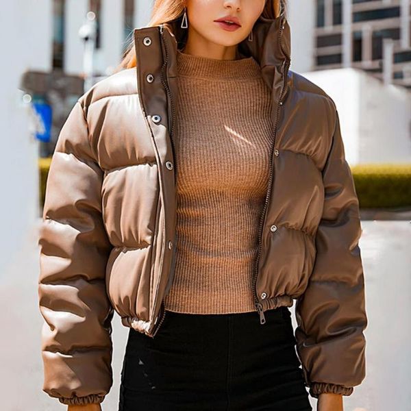women's leather & faux autumn winter short jacket women coat solid color stand collar warm for daily wear, Black
women's leather & faux autumn winter short jacket women coat solid color stand collar warm for daily wear, Black