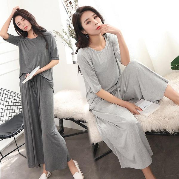 women's tracksuits two piece set women spring home wear sets casual cotton 2 2021 loose t shirt + nine wide leg pants sleepwear, Gray
women's tracksuits two piece set women spring home wear sets casual cotton 2 2021 loose t shirt + nine wide leg pants sleepwear, Gray