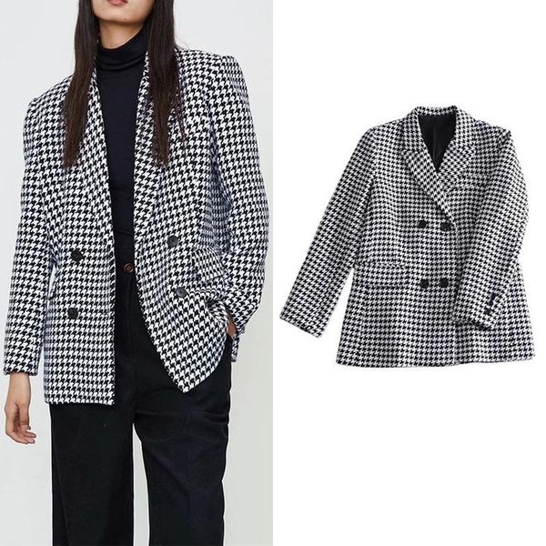 women's suits & blazers tweed houndstooth blazer suit korea fashion double breasted temperament commute office plaid 2021 vintage casua, White;black
women's suits & blazers tweed houndstooth blazer suit korea fashion double breasted temperament commute office plaid 2021 vintage casua, White;black