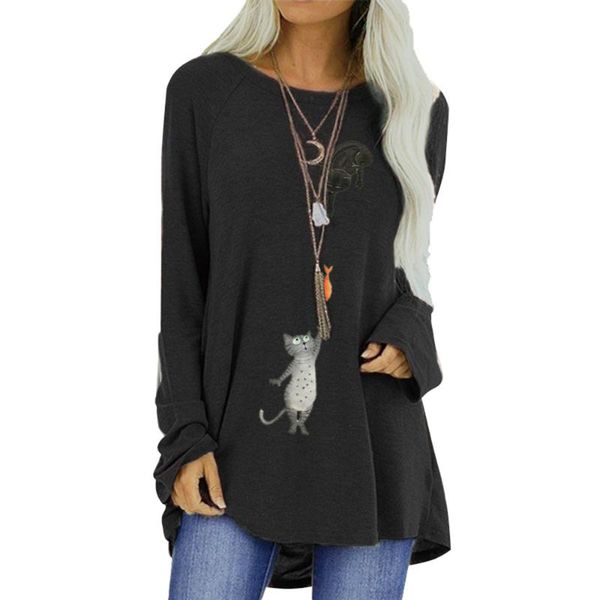 women's t-shirt vicabo kawaii cat fish printed graphic t shirts women long sleeve pullover tunic casual loose female, White
women's t-shirt vicabo kawaii cat fish printed graphic t shirts women long sleeve pullover tunic casual loose female, White