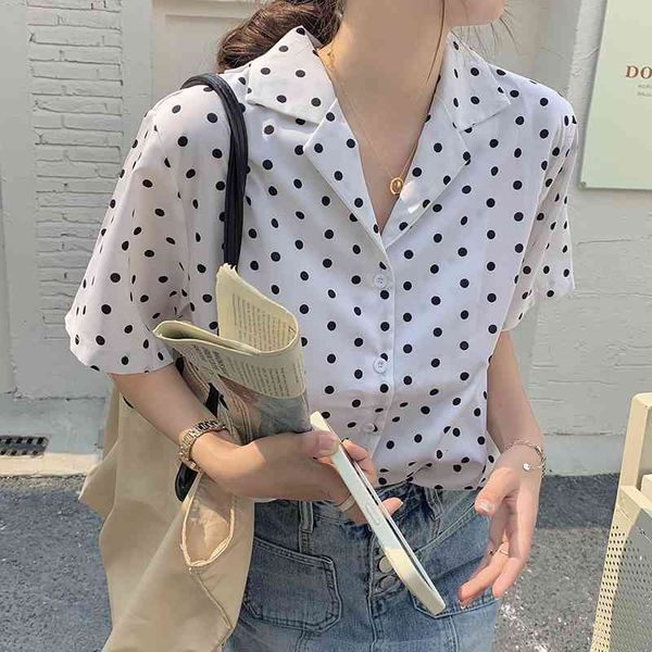 women's blouses & shirts chic polka dots streetwear ol outwear all match summer short sleeves basewear new plus size casual femme, White
women's blouses & shirts chic polka dots streetwear ol outwear all match summer short sleeves basewear new plus size casual femme, White