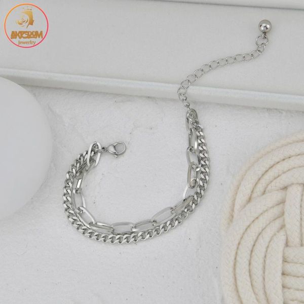 link, chain akizoom double layer curb cuban link bracelets for women stainless steel color charm birthday party jewelry gift, Black
link, chain akizoom double layer curb cuban link bracelets for women stainless steel color charm birthday party jewelry gift, Black