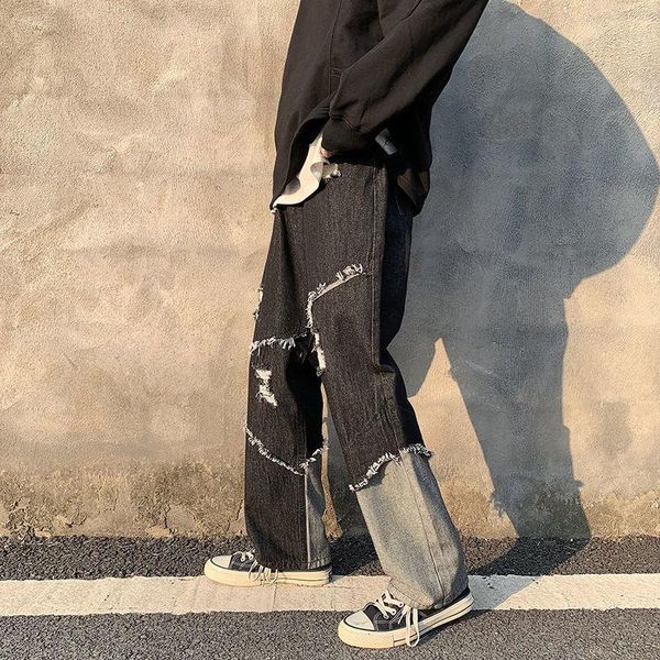 men's jeans stitching -edged trend loose straight pants wide-leg black japanese harajuku washed denim hiphop streetwear, Blue
men's jeans stitching -edged trend loose straight pants wide-leg black japanese harajuku washed denim hiphop streetwear, Blue