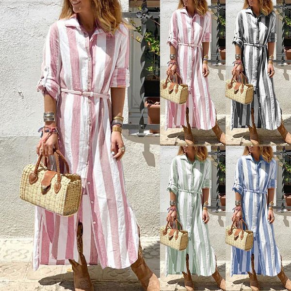 women dress vintage striped print button long sleeve striped shirt maxi dress summer female casual beach sundress vestidos, Black;gray
women dress vintage striped print button long sleeve striped shirt maxi dress summer female casual beach sundress vestidos, Black;gray